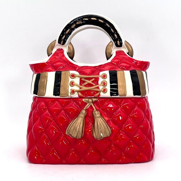 Davids Cookies Cookie Jar Handbag Quilted Purse Shaped Design Ceramic Tassels - Picture 1 of 13